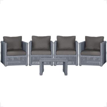 Imagem de Mesa E 4 Poltronas Madri Corda Náutica Estofado 11 Trama Prata