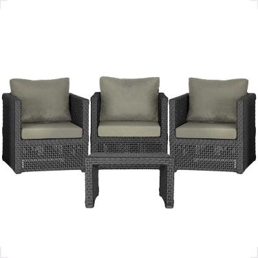 Imagem de Mesa E 3 Poltronas Madri Corda Náutica Estofado 8 Trama Preto