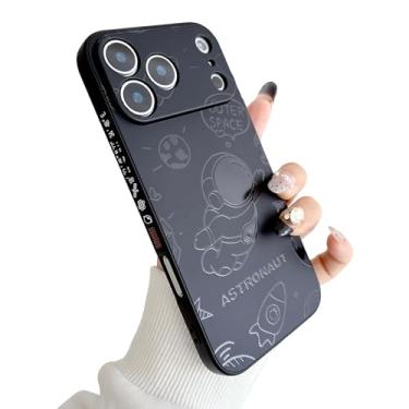 Imagem de Yonds Queen Capa fofa para iPhone 17 Pro, desenho animado astronauta foguete lua espaço design elegante TPU macio à prova de choque antiderrapante capa moderna (Fly Black, iPhone 17 Pro)
