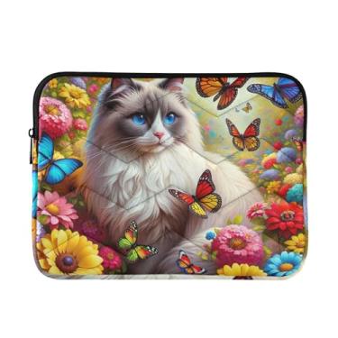 Imagem de Capa para laptop 13, 13,3, 14 polegadas gato borboletas fundo colorido à prova de choque capa protetora para notebook pasta capa de transporte