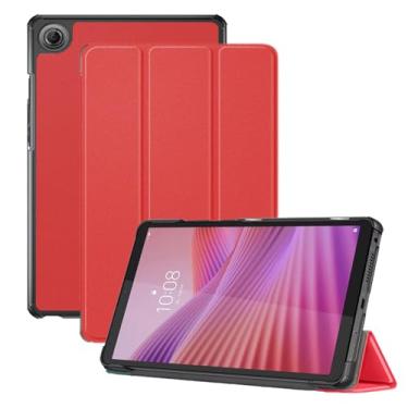 Imagem de Capa para tablet Lenovo Tab One de 8,7 polegadas, capa KONXISA com suporte de três dobras, couro PU premium e capa de adsorção magnética, resistente a arranhões e à prova de choque, vermelha