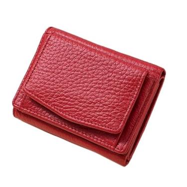 Imagem de Carteira pequena feminina de couro genuíno com bloqueio de RFID, com três dobras, bolsa para moedas de encaixe, 7 cartões