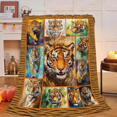 Imagem de Cobertor de tigre, cobertor com estampa de tigre, cobertores de presentes de animais coloridos, material de flanela de lã para homens, meninos, mulheres, amantes de meninas, adultos, roupa de cama