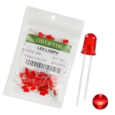 Imagem de OWOFYDR 100pcs 5mm vermelho difuso dimerizável lâmpada de diodo led (lente colorida fosca redonda dc 2v 20ma) lâmpada de iluminação componente eletrônico indicador de luz diodo emissor de lu