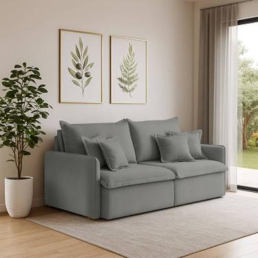 Imagem de Sofá 4 Lugares 2,40m Retrátil E Reclinável Em Tecido Veludo – Malta Lucadi Cinza