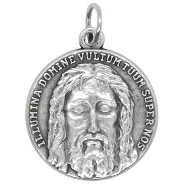 Imagem de Medalha Sagrada Face de Jesus de 2,5 cm | Design do Sudário de Turim | Pingente católico reversível IHS e A.M.D.G. | Presente católico, 1", Metal, Sem Pedra Preciosa