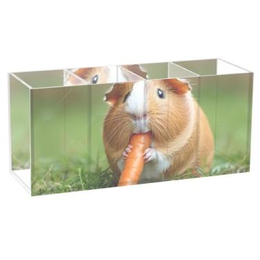 Imagem de TSENQUE Porta-lápis de mesa, porquinho-da-índia, cenoura, acrílico, porta-pincéis de maquiagem, porta-lápis de arte, organizador de mesa estético personalizado