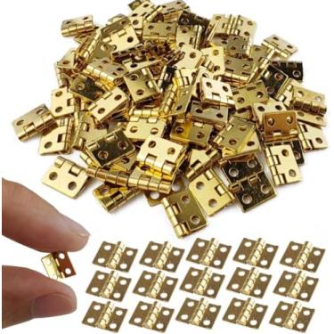 Imagem de Conjunto de mini dobradiças de latão dourado, 100 peças, dobradiças dobráveis de 10 x 8 mm com pregos, pequena dobradiça para caixa de madeira, caixa de joias, armário, casa de bonecas, acessórios de