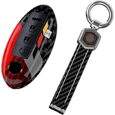 Imagem de Capa de chave de carro de 4 botões compatível com Nissan Sentra / Leaf / Rogue / Sunny / Versa / Patrol X-Trail / Qashqai / GT-R / Kicks compatível com Infiniti(Carbon Red set2)