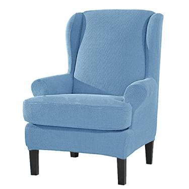 Imagem de Capa de sofá elástica para poltrona, 2 peças, capa de sofá de 1 assento, capa macia e lavável para móveis com fundo elástico para sala de estar e quarto, azul jeans