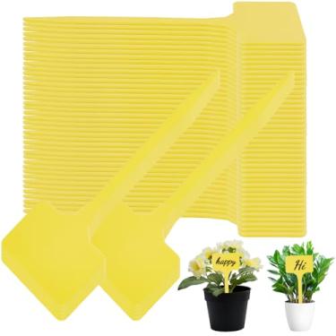 Imagem de SOFPLATE 50 peças de etiquetas de plástico grandes amarelas 5,8 polegadas tipo T marcadores de jardim impermeáveis PVC etiquetas duráveis para plantas de viveiro para vegetais, flores, frutas, ervas