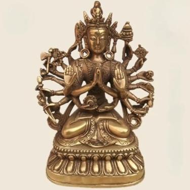 Imagem de FENNYYAR Estátua de bronze tântrico tibetano de cobre, 18 cm 17,8 cm, quase menção Buda mãe de dezoito mãos estátua de Buda Bodhisattva