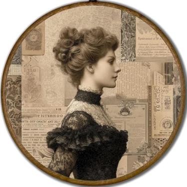 Imagem de WMSYUO Arte de parede redonda de flores silvestres vintage, impressão em tela botânica retrô com moldura redonda, decoração de flores de fazenda para quarto, cozinha ou sala de estar 25 x 25 cm