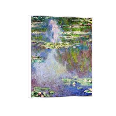 Imagem de BMZFYBS Claude Monet Famosa impressão em tela de parede pronta para pendurar - nenúfares de água - quadro branco para decoração de sala de estar 50 x 65 cm 20 x 26 pol