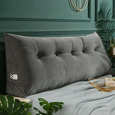 Imagem de Almofada triangular para cabeceira com capa removível, almofada de leitura triangular, almofada de cabeceira de cunha de cor sólida para cama, sofá, quarto, cinza, 200 x 50 x 20 cm