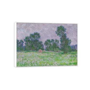 Imagem de BMZFYBS Claude Monet Famosas Impressões em Tela de Parede Prontas para Pendurar - Flor Prado em Giverny - Quadro Branco para Decoração de Sala de Estar 90 x 125 cm 35 x 49 pol
