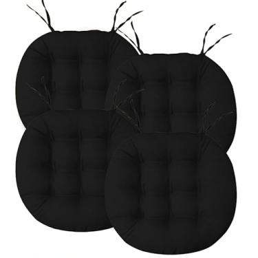 Imagem de Assento Futon Oxford Liso 40cmx40cm Redonda 9 Furos almofada para cadeira para Sala Escritório Cozinha Conjunto (Preto)