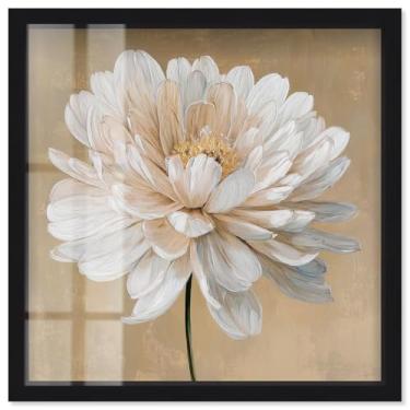 Imagem de White Radiance I Shadowbox Print Floral Wall Art por Art Remedy, moldura preta, 53 x 53 cm
