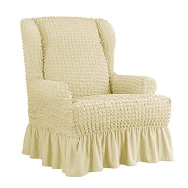 Imagem de Capa Wingback para cadeira, 2 peças, capa elástica para sofá, poltrona, protetor de móveis, macio com fundo elástico para sala de estar, amarelo claro