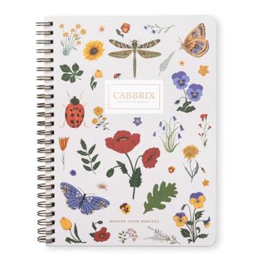 Imagem de Cabbrix Spiral Notebook, 160 Ruled Pages 8.5" x 6.25", Inner Storage Pocket Folders with Customized Sticky Notes, Double-Spiral Binding, Cloth Patterned Special Paper Front & Back Cover (Poppy)