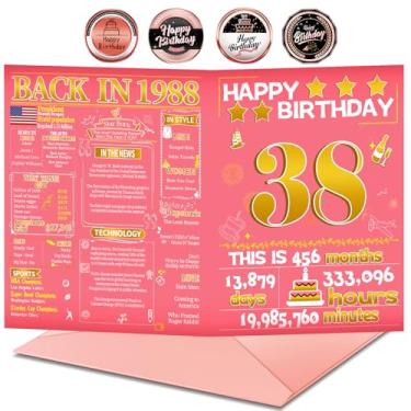Imagem de Joycard Cartão de aniversário de 38 anos com envelope, decorações de aniversário de 38 anos para mulheres, presentes de aniversário de 38 anos para ela, cartões de feliz aniversário para esposa de 38