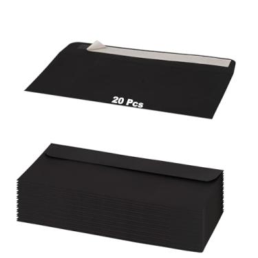 Imagem de MOOYUE Pacote com 20 envelopes coloridos de segurança nº 10 | Pacote econômico | Envelopes comerciais autovedantes | 10 x 23 cm PRETO | Compatível com impressão e sem janelas