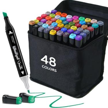 Imagem de SHIXIONG Kit de 48 Canetinha Marcador para Pintar Ponta Dupla óleo, Ideais para arte profissional, escola e desenho infantil, acompanhados de estojo com Organizador.