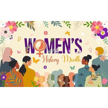 Imagem de AIBIIN Pano de fundo amarelo do mês da história das mulheres, fundo fotográfico, borboleta floral, decoração do mês da história feminina, adereços de fotos, quadro de avisos, decoração de 177 x 109 cm