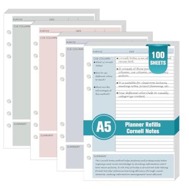 Imagem de Refil de papel de 100 folhas Cornell Notes A5 para fichário de 6 anéis, espaçamento de 1/12.7 cm, folhas soltas, papel Cornell, refil de caderno, sistema de enchimento, papel a granel para escola
