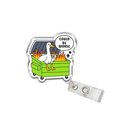 Imagem de OKOMCM Carretel retrátil para crachá Could Be Worse Silly Goose, Goose Dumpster Fire Tamanho 5 cm Clipe de cinto acrílico para crachá de identificação, cordão de crachá de animal engraçado, acessórios
