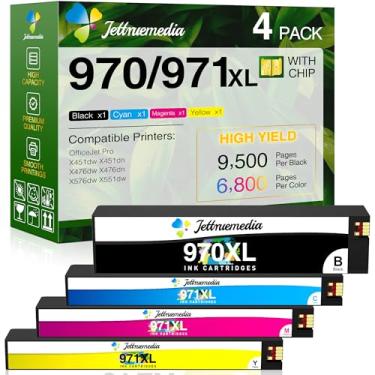 Imagem de Pacote com 4 cartuchos de tinta 970xl de alto rendimento combo de substituição para hp 970