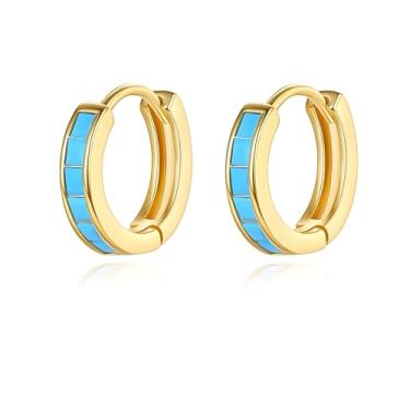 Imagem de coadipress Brincos de argola turquesa para mulheres 12 mm minimalistas azuis delicados pequenos brincos de argola hipoalergênicos leves simples joias de orelha para ela, Small, Metal Turquesa, Sem