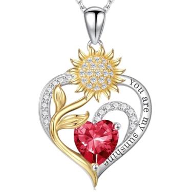 Imagem de Iefil Presentes de Dia das Mães - Presentes de girassol para mulheres, colar de girassol, colar de pedra do mês de nascimento para mulheres, presente de aniversário para mãe, You Are My Sunshine, joia