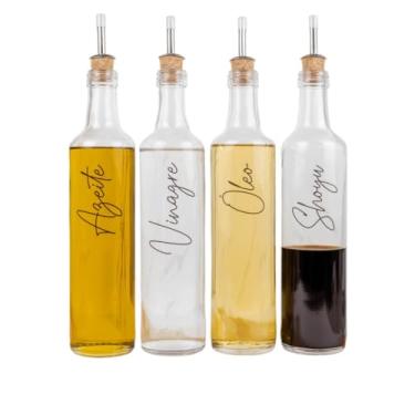 Imagem de Galheteiro de Vidro 525ml com Bico Dosador Cortiça | Azeite/Vinagre/Óleo/Shoyu/Kit(4 Und. Az, Vinagre, Óleo Shoyu)