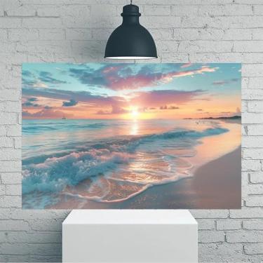 Imagem de Sunset Beach Waves Gently Rolling Vintage Rustic Canvas Wall Art - Pôster sem moldura de 20 x 30 cm - Decoração de casa e escritório para sala de estar, quarto, cozinha e café
