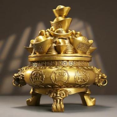 Imagem de FENNYYAR Tigela de tesouro de cobre puro, estátua atraída pela riqueza, 17 cm, decoração de casa, sala de estar, escritório, artesanato, decoração