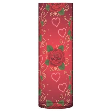 Imagem de CEBUGI Vaso de flores com padrão de rosa vermelha, 10 x 30 cm, vaso cilíndrico para flores, vaso transparente inquebrável para decoração de casa de festa de casamento