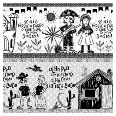 Imagem de Tecido Tricoline Digital Barrado Cordel Encantado 100% Algodão