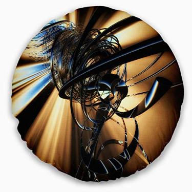 Imagem de Designart Fractal 3D marrom escuro Tangle' Sala de estar redonda, sofá, almofada de alta qualidade + capa de almofada impressa em ambos os lados 40 cm