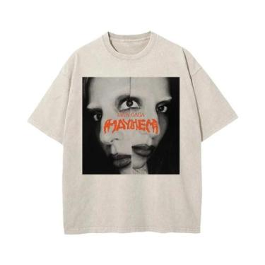 Imagem de Camiseta Masculina De Verão Solta Em Algodão Lavado Vintage Lady Gaga 