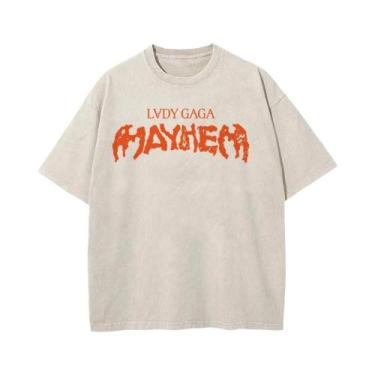 Imagem de Camiseta Masculina De Verão Solta Em Algodão Lavado Vintage Lady Gaga 