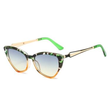 Imagem de Óculos de Sol Femininos Retro Olho de Gato Degradê com Hastes Vazadas e Proteção UV400 (Verde Penacho)