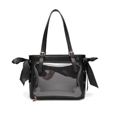 Imagem de QUDUME Bolsa Tote Ita com inserção, bolsa de ombro única preta transversal bolsas de couro PU para crachá botão mercadoria fandom bens bonecas brinquedos de pelúcia exibição