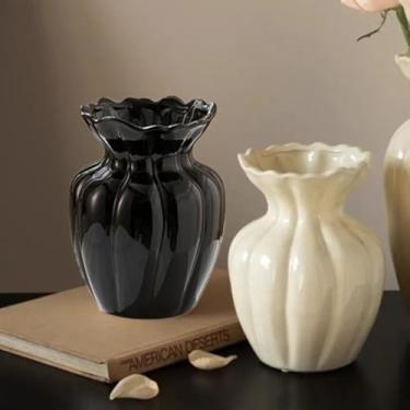 Imagem de SPEALLOY Conjunto de 2 vasos de abóbora vintage - Decoração inspirada no Dia de Ação de Graças para escritório em casa, mesa central, branco creme e preto, arranjos florais de outono