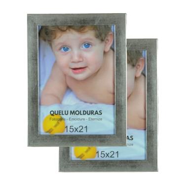 Imagem de Kit 2 Porta Retrato 15x21 A5 Lisa - Quelu Molduras (Prata)