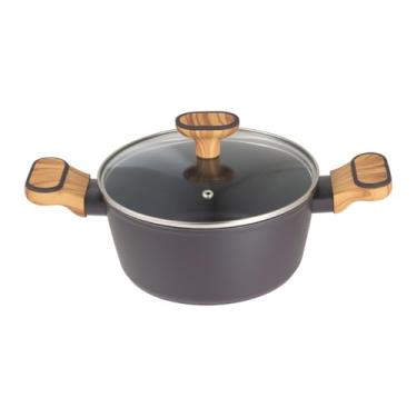 Imagem de Bergner - Caçarola Antiaderente com Tampa em Alumínio Forjado Preto com Cabo de Madeira, Tamanho Ø20Cm, Linha Charcoal, HUB.ME