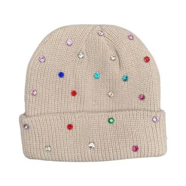 Imagem de Gorro De Tricô Feminino Com Strass Brilhante, Chapéu Macio Para Outono