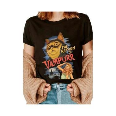 Imagem de Camiseta Vintage plus Size Feminina Com Estampa De Gato Design Retrô C