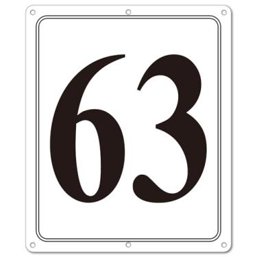 Imagem de i-CowFun Placa numerada de metal premium ao ar livre, refletiva 30,5 cm x 25,4 cm grandes placas numéricas de alumínio 63 para estacionamento, quadra de tênis, campo, armazém, corredor, edifício, doca