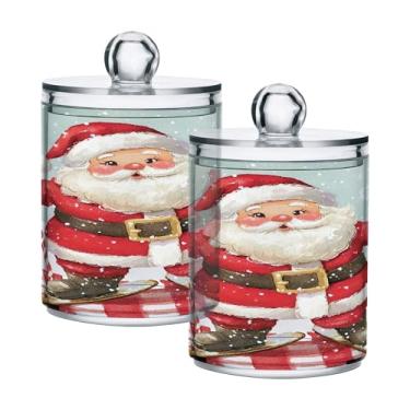 Imagem de xigua Pacote com 2 lindos suportes de Natal para bolas de algodão, cotonete – Frasco de plástico de boticário de armazenamento versátil transparente de 400 ml para banheiro e organização de